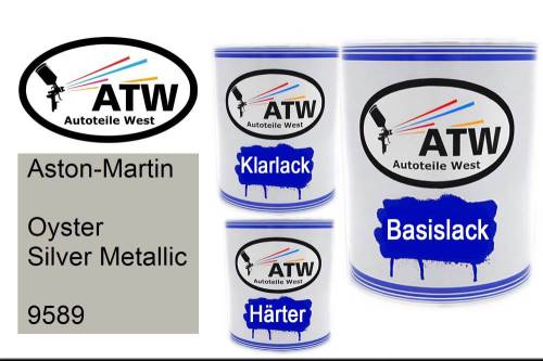 Aston-Martin, Oyster Silver Metallic, 9589: 1L Lackdose + 1L Klarlack + 500ml Härter - Set, von ATW Autoteile West.